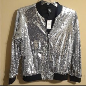 Ashley Stewart Silver Sequin Bomb Jacket